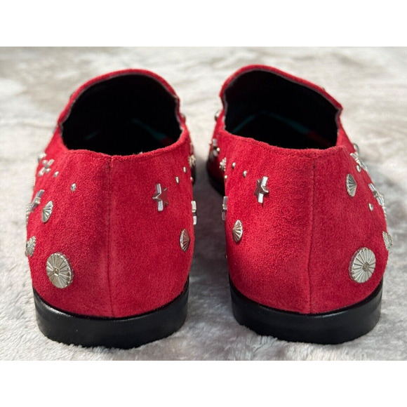 BCBGeneration Nikkola Red Suede Silver Studded Loafer Flats Womens Size 6 NEW - Picture 5 of 8